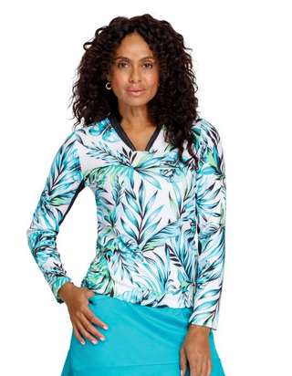 Tail Ladies Golf Sky Long Sleeve Novelty Collar Top - Island Breeze