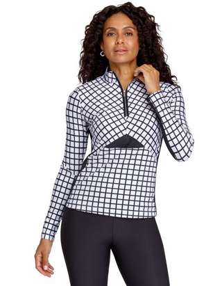 Tail Ladies Golf Morgana Long Sleeve Mock Neck Top - Balanced Grid