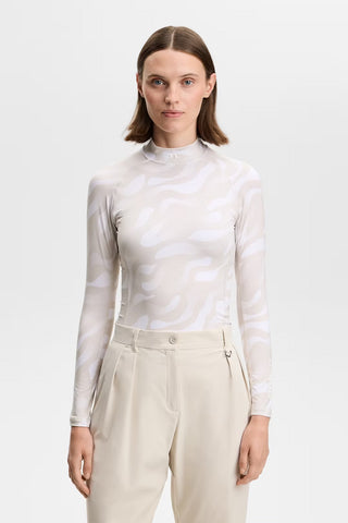 Ella Print Compression Top - Bunker Fade Moonbeam White