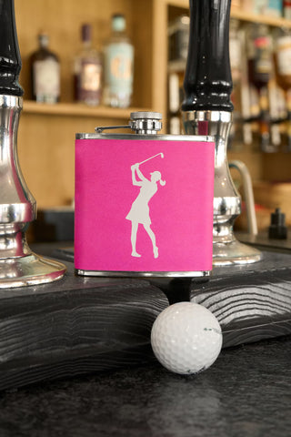 Pink Lady Golfer 6oz Hipflask