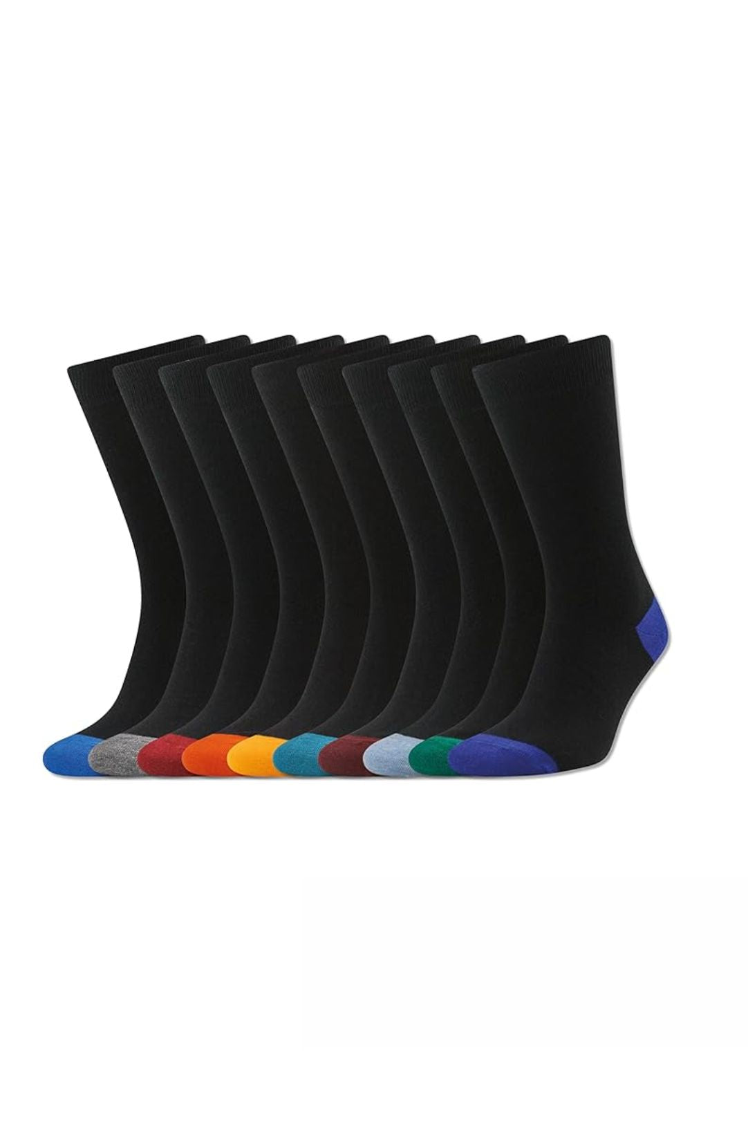 Becmoor Men's Socks (10 Pack) - UK 8-11 - Black With Multi Colour Tips