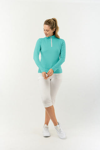 Tranquillity Ladies Golf Mid Quarter Zip Polo - Ocean Blue