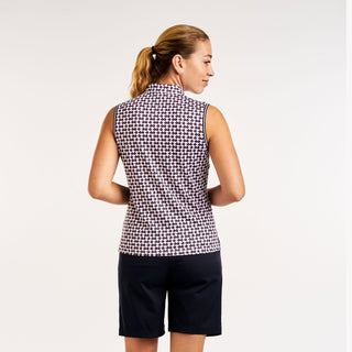 Vivia Mock Sleeveless Ladies Golf Top - White & Navy