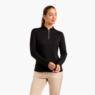 Leda Mock Long Sleeve Golf Top - Black