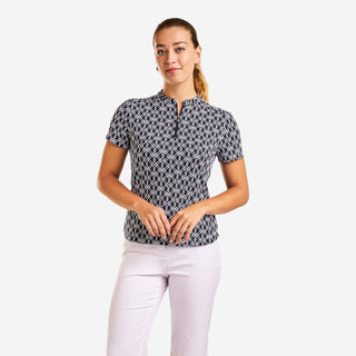 Lynda Cap Sleeve Polo - Navy & White