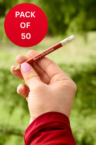Merry Christmas Pencil with Eraser - 50 Pack (Red)