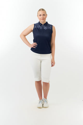 Pure Golf Trinity Sleeveless Golf Polo Shirt - Navy