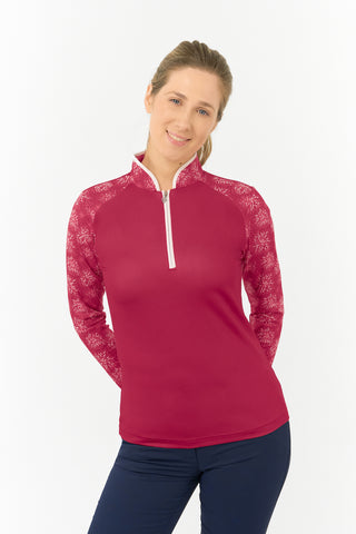 Pure Golf Hazel Long Sleeve Zip Neck Top - Garnet Berry