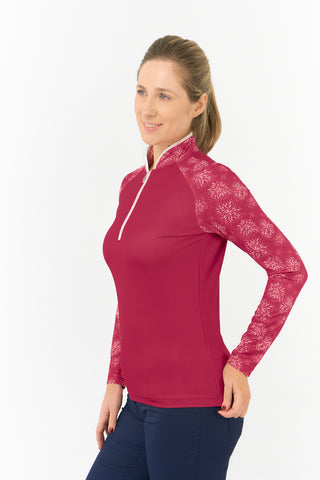 Pure Golf Hazel Long Sleeve Zip Neck Top - Garnet Berry