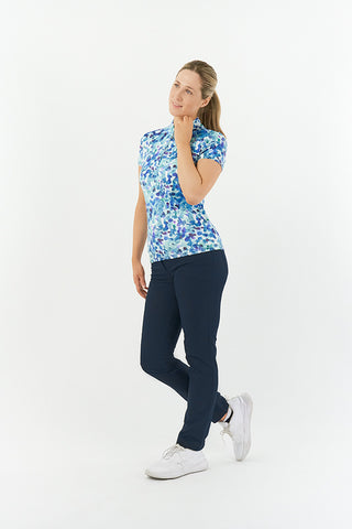Pure Golf Rise Cap Sleeve Womens Golf Polo Shirt  - Dappled Ocean