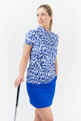 Pure Golf Rise Cap Sleeve Womens Golf Polo Shirt - Leopard Lake