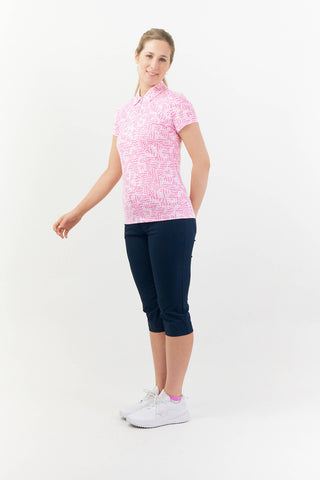 Pure Golf Amity Cap Sleeve Womens Golf Polo Shirt - Candy Pebble