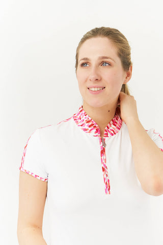Pure Golf Brooke Cap Sleeve Womens Golf Polo Shirt - Petal Polka