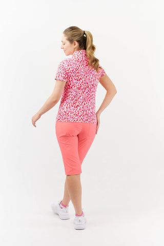 Pure Golf Ellen Short Sleeve Womens Golf Polo Shirt - Petal Polka