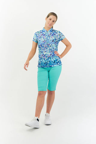Pure Golf Serendipity Mesh Cap Sleeve Womens Golf Polo Shirt - Dappled Ocean