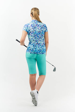 Pure Golf Serendipity Mesh Cap Sleeve Womens Golf Polo Shirt - Dappled Ocean