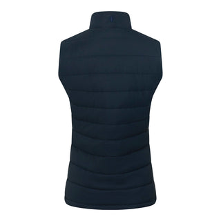 Pure Golf Eve reversible ladies gilet for golf is insulated, winter-weight, patterned and reversible. It has been Insulated for warmth without being bulky. One side features intricate Midnight Rose floral prints in navy and powder blue, while the other offers a classic plain navy option for versatility of wear. It has pockets on both sides and two-way zippers. The flattering quilting style and fit enhances your silhouette. 