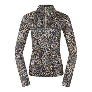 Pure Golf Arusha is a long-sleeved ladies winter weight golf top made from a super soft brushed fabric. It is two tone with a unique animal print in a soft cappuccino color with a high neckline.   A quick dry, made from UPF35, 4-way stretch, anti-crease fabric for ultimate comfort and fit. 