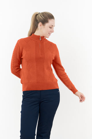 Pure Golf Sorrell  Lined Quarter Zip Ladies Golf Jumper - Ember Orange