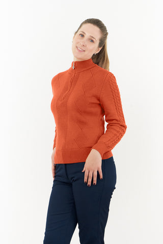 Pure Golf Sorrell  Lined Quarter Zip Ladies Golf Jumper - Ember Orange