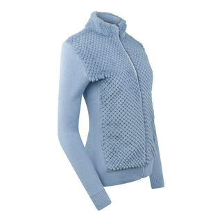 Pure Golf Ellisa Full Zip Fur Front Ladies Cardigan- Powder Blue