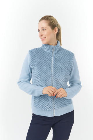 Pure Golf Ellisa Full Zip Fur Front Ladies Cardigan- Powder Blue