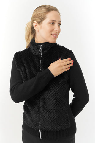 Pure Golf Ellisa Full Zip Fur Front Ladies Cardigan - Black