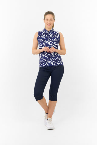 Amity Sleeveless Ladies Golf Polo Shirt - Wild Peony Navy