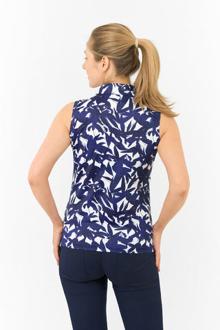 Amity Sleeveless Ladies Golf Polo Shirt - Wild Peony Navy