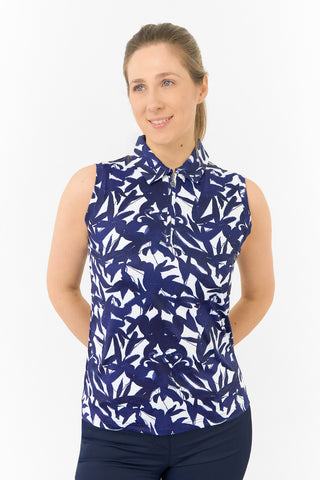 Amity Sleeveless Ladies Golf Polo Shirt - Wild Peony Navy