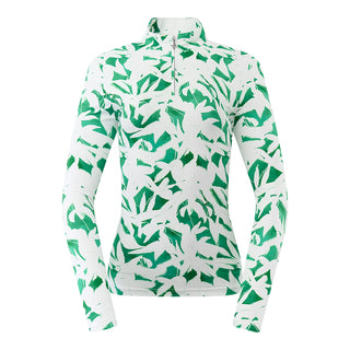 Serenity Long Sleeve Ladies Golf Zip Top - Wild Peony Emerald