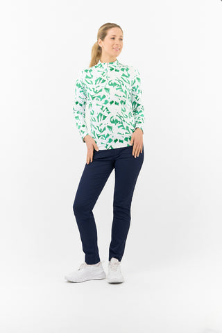 Serenity Long Sleeve Ladies Golf Zip Top - Wild Peony Emerald