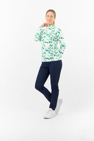 Serenity Long Sleeve Ladies Golf Zip Top - Wild Peony Emerald