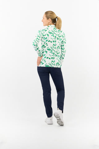 Serenity Long Sleeve Ladies Golf Zip Top - Wild Peony Emerald