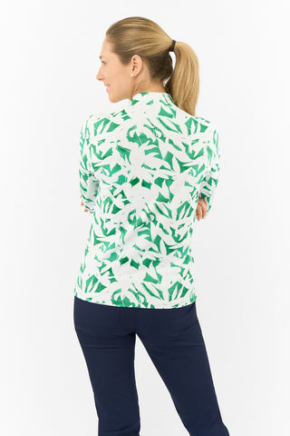 Serenity Long Sleeve Ladies Golf Zip Top - Wild Peony Emerald