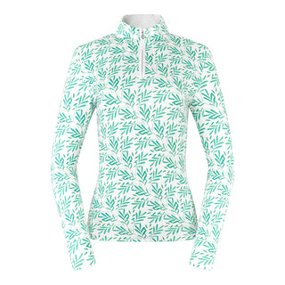 Serenity Long Sleeve Ladies Golf Zip Top - Floating Palms White