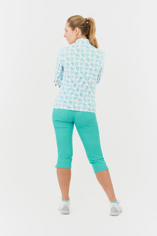 Serenity Long Sleeve Ladies Golf Zip Top - Floating Palms Ivory