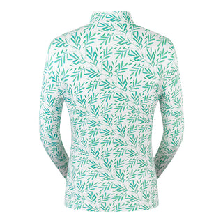 Serenity Long Sleeve Ladies Golf Zip Top - Floating Palms Ivory
