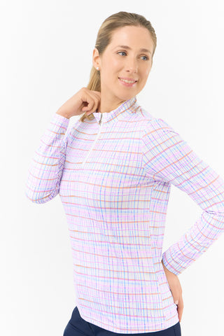 Serenity Long Sleeve Ladies Golf Zip Top - Pastel Score