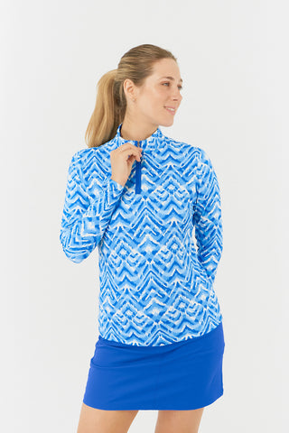 Lamprelle Long Sleeve No Mesh Ladies Golf Top - Santorini Skies