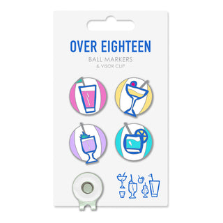 Ball Marker and Visor Clip Set - Over Eighteen Boozy