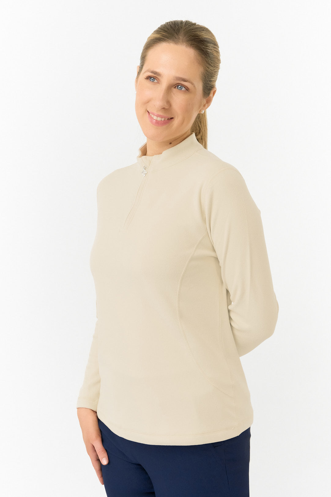 Pure Golf Ladies Iris Soft Fleece Golf Quarter Zip - Limestone