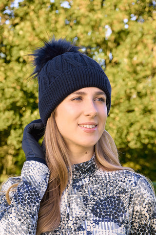 Pure Golf Ladies Suzie Waterproof Bobble Hat (Margot Knit) - Navy