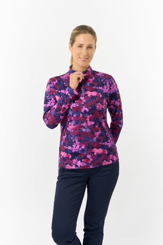 Pure Golf Ladies Arusha Long Sleeve Mid Layer Quarter Zip- Autumn Aquarelle