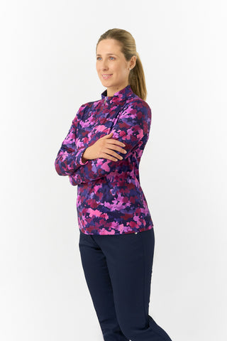 Pure Golf Ladies Arusha Long Sleeve Mid Layer Quarter Zip- Autumn Aquarelle