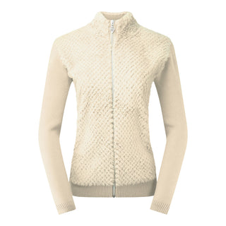 Pure Golf Ladies Ellisa Faux Fur Front Full Zip Cardigan - Limestone