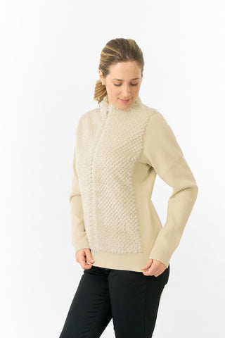 Pure Golf Ladies Ellisa Faux Fur Front Full Zip Cardigan - Limestone