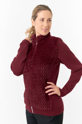 Pure Golf Ladies Ellisa Faux Fur Front Full Zip Cardigan - Merlot