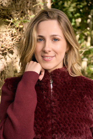 Pure Golf Ladies Ellisa Faux Fur Front Full Zip Cardigan - Merlot