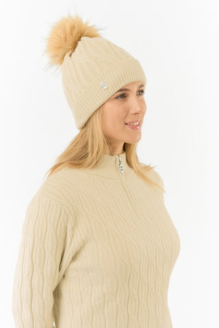 Pure Golf Ladies Suzie Waterproof Bobble Hat (Margot Knit) - Limestone